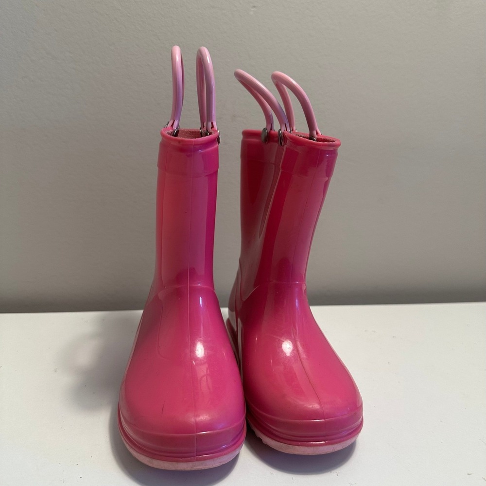 Toddler Pink Rain Boots with Handles‎ Size 6 Rubber Waterproof Cute